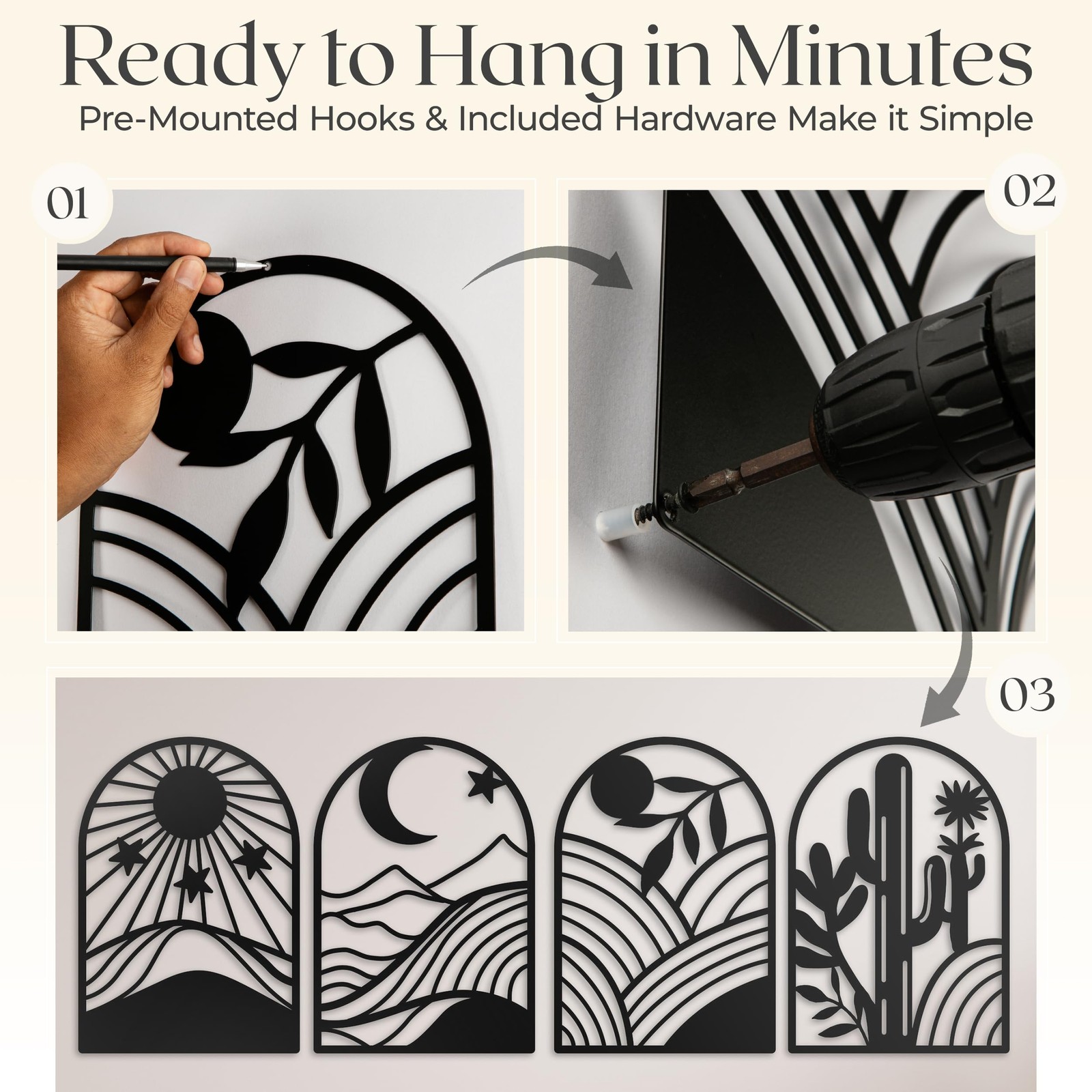 Metal Wall Art Decor – 11″ x 16″, 4Pc Single Line Abstract Wall Art for Livin…