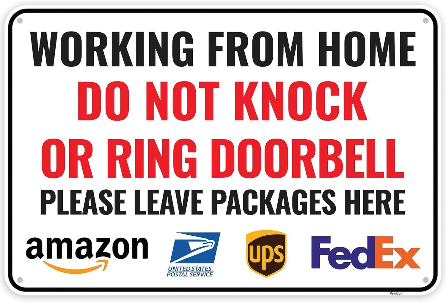 1PC Working From Home Sign For Front Door, 12 x 8 Inches – Aluminum – Do Not Kno