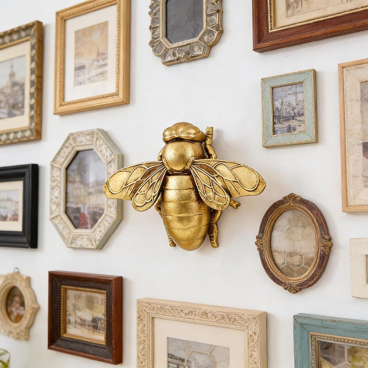 Gold Bee Wall Decor Resin Bug Wall Art (Metallic Gold) | 3D Hanging Honey Bee Wa