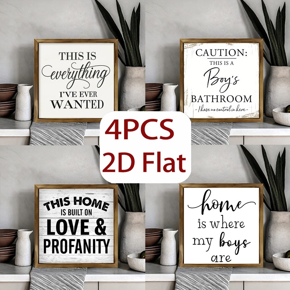 4Pcs Funny Boys Bathroom Wooden Sign Framed Rustic Farmhouse Home Decor Gift