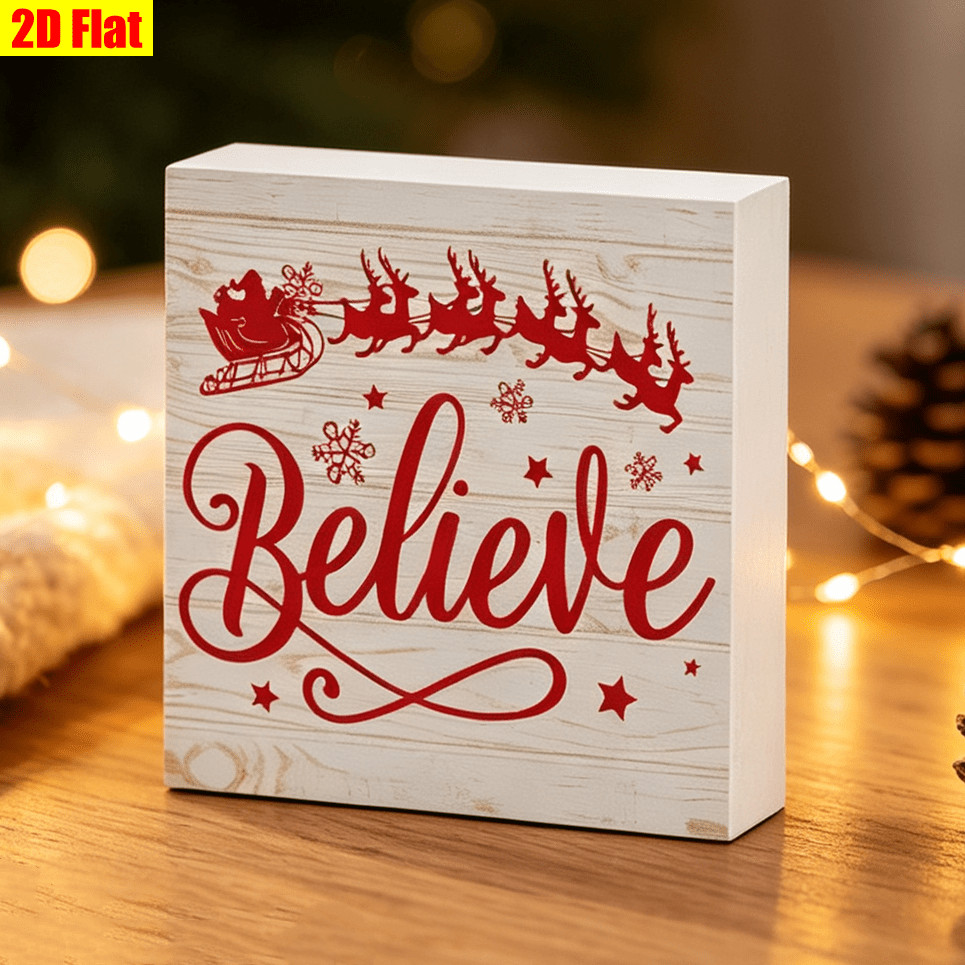 Believe Santa Sleigh Wooden Box Sign Indoor Winter Table Ornament Decoration