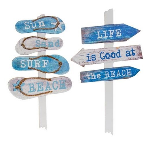 CWI Gifts Beach Signs Stake Pick Set 2 House Decor Coastal Garden Nautical