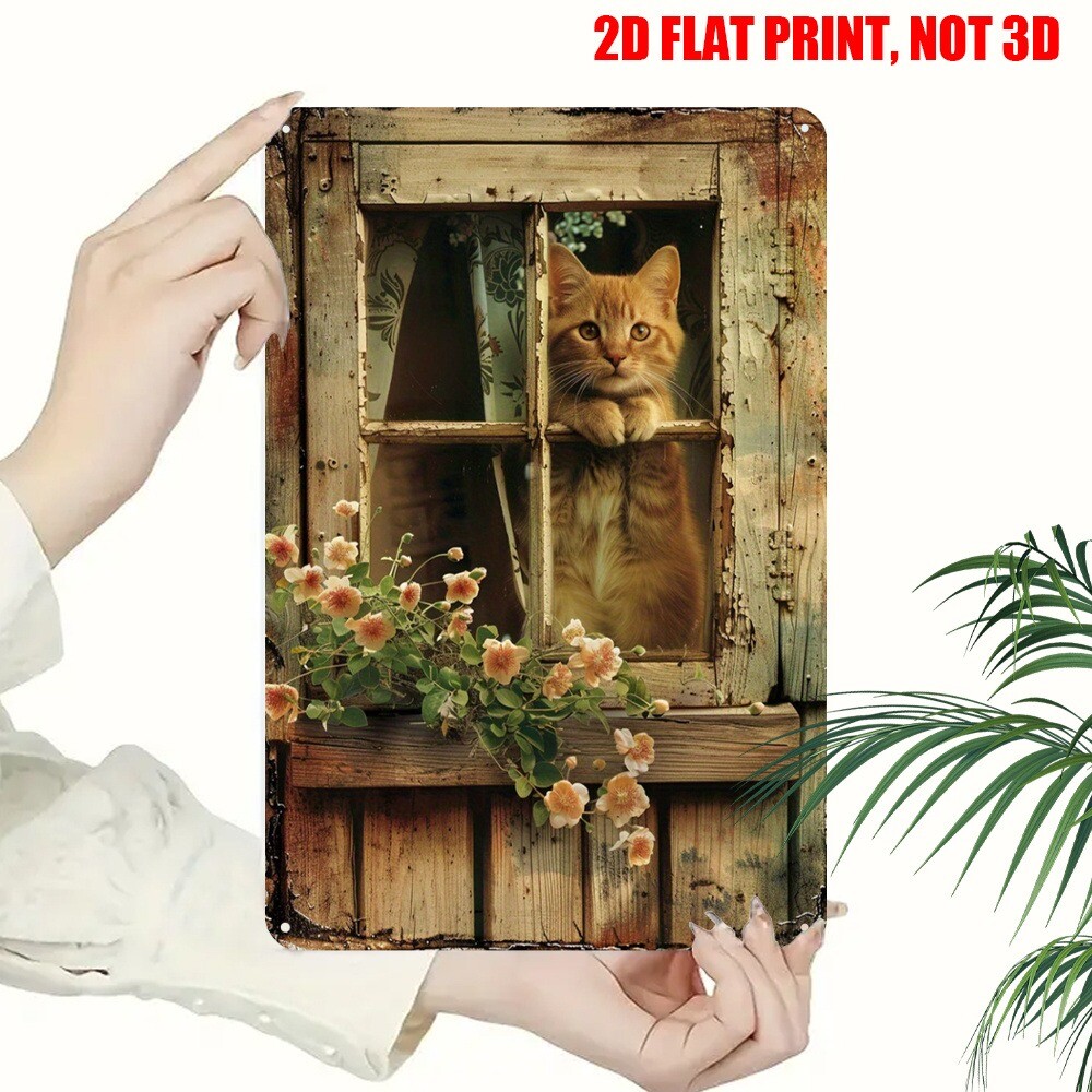 Retro Garden Metal Signs Wall Art Kitty Cat Lover Farmhouse Decor Floral Rustic