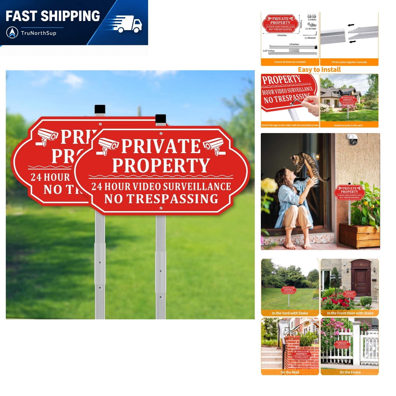 No Trespassing Signs Private Property Video Surveillance Aluminum 14×7 Inches…