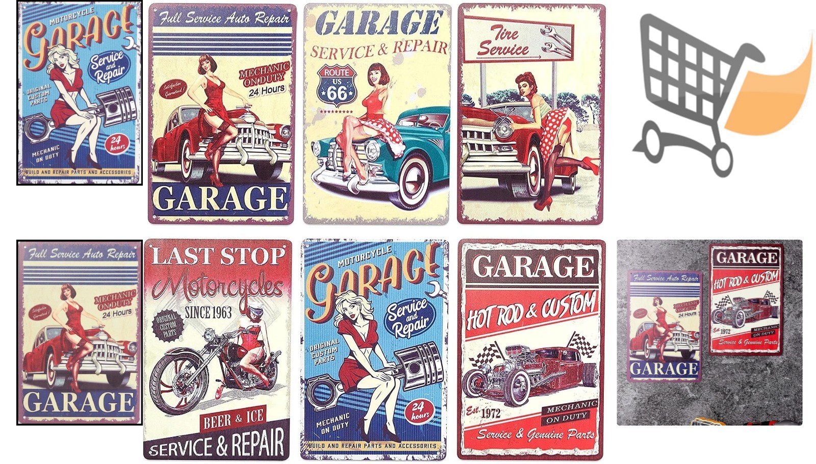 Vintage Metal Signs 6 Pack Iron Wall Decor Garage Car Wall Art Indoor Outdoor