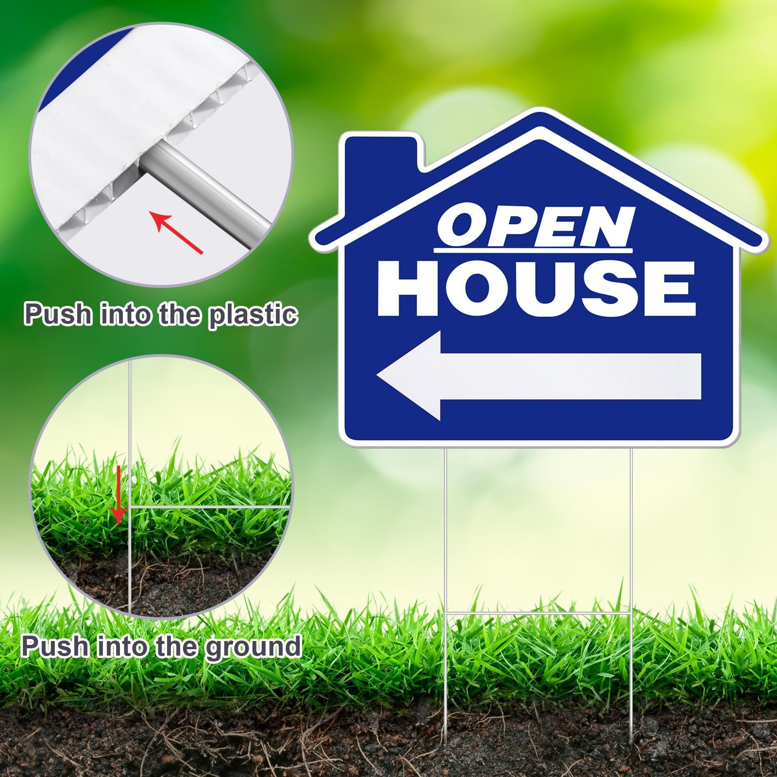 Large Open House Signs Real Estate 18×14 Inch Double Sided Metal Stake 7 PCS