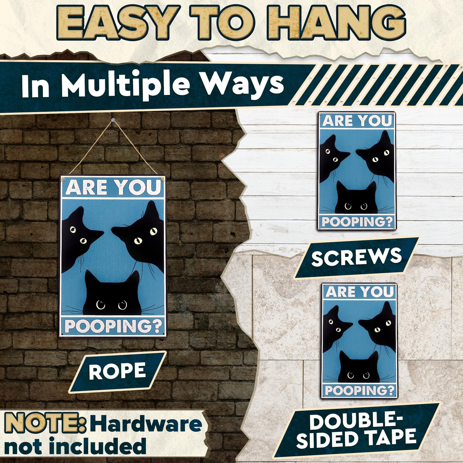 Are You Pooping Sign – Funny Cat Bathroom with 12×8 inches,