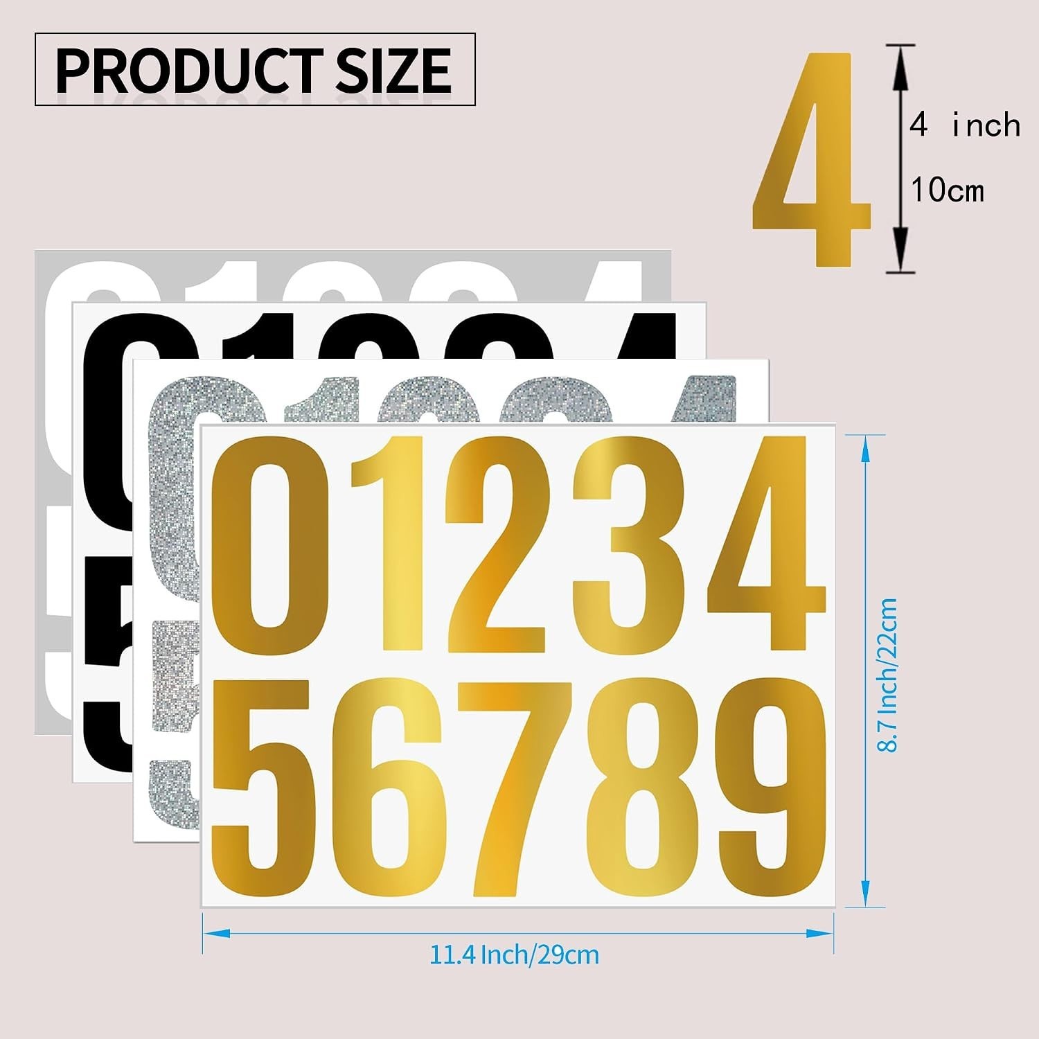 4Inch Large Number Stickers 5Sheets Self Adhesive Waterproof Vinyl Mailbox White