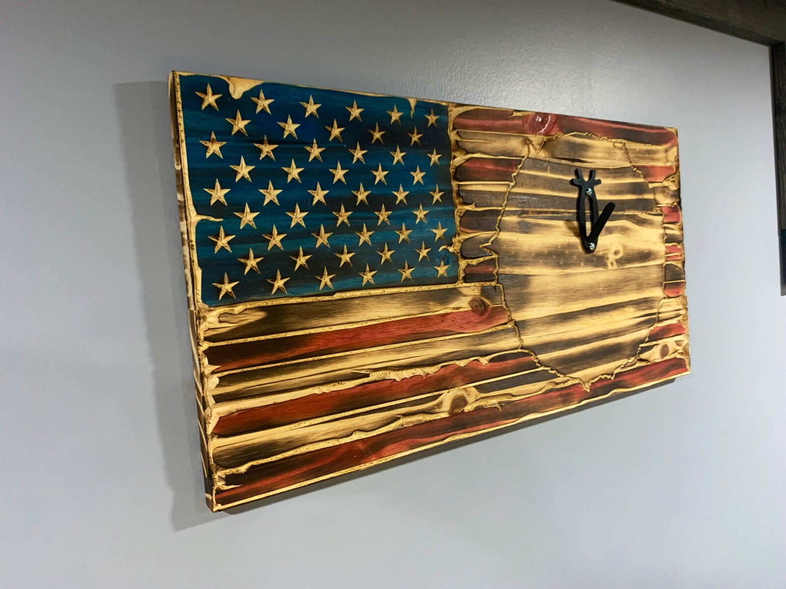 European wall mount Euro Plaque- Deer Skull Mount American Flag