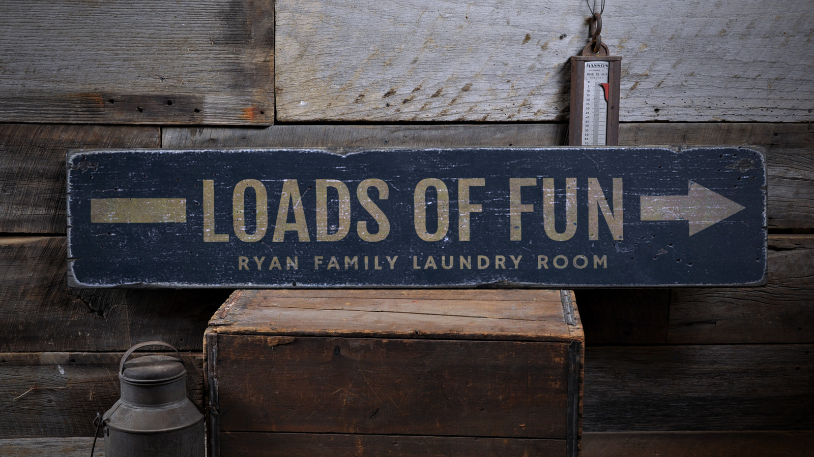 Arrow Loads Of Fun, Custom Family Name – Rustic Distressed Wood Sign