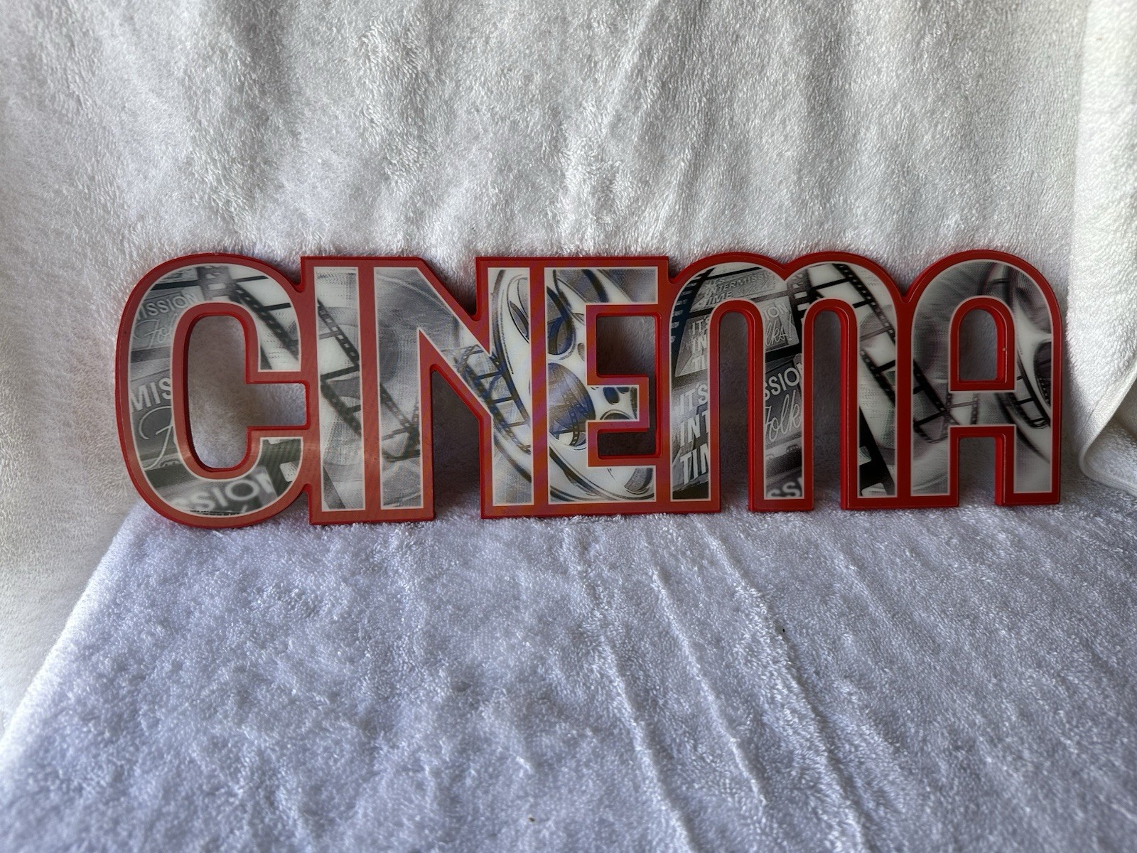 Cinema Wood Letter Wall Sign Plaque, Red/Multicolor, Horizontal Decor