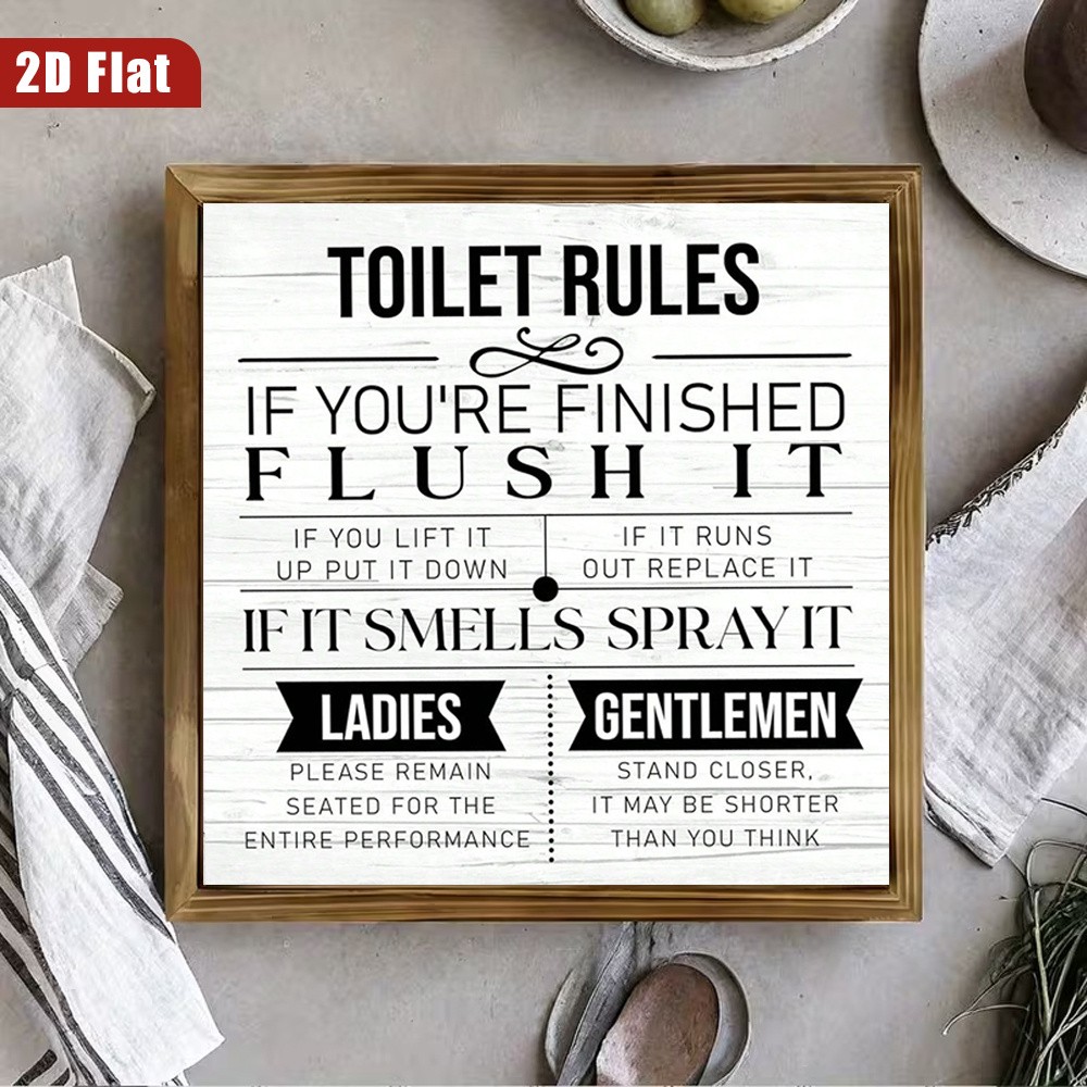 Funny Toilet Rules Distressed White Wooden Plaque Farmhouse Bathroom Wall Decor
