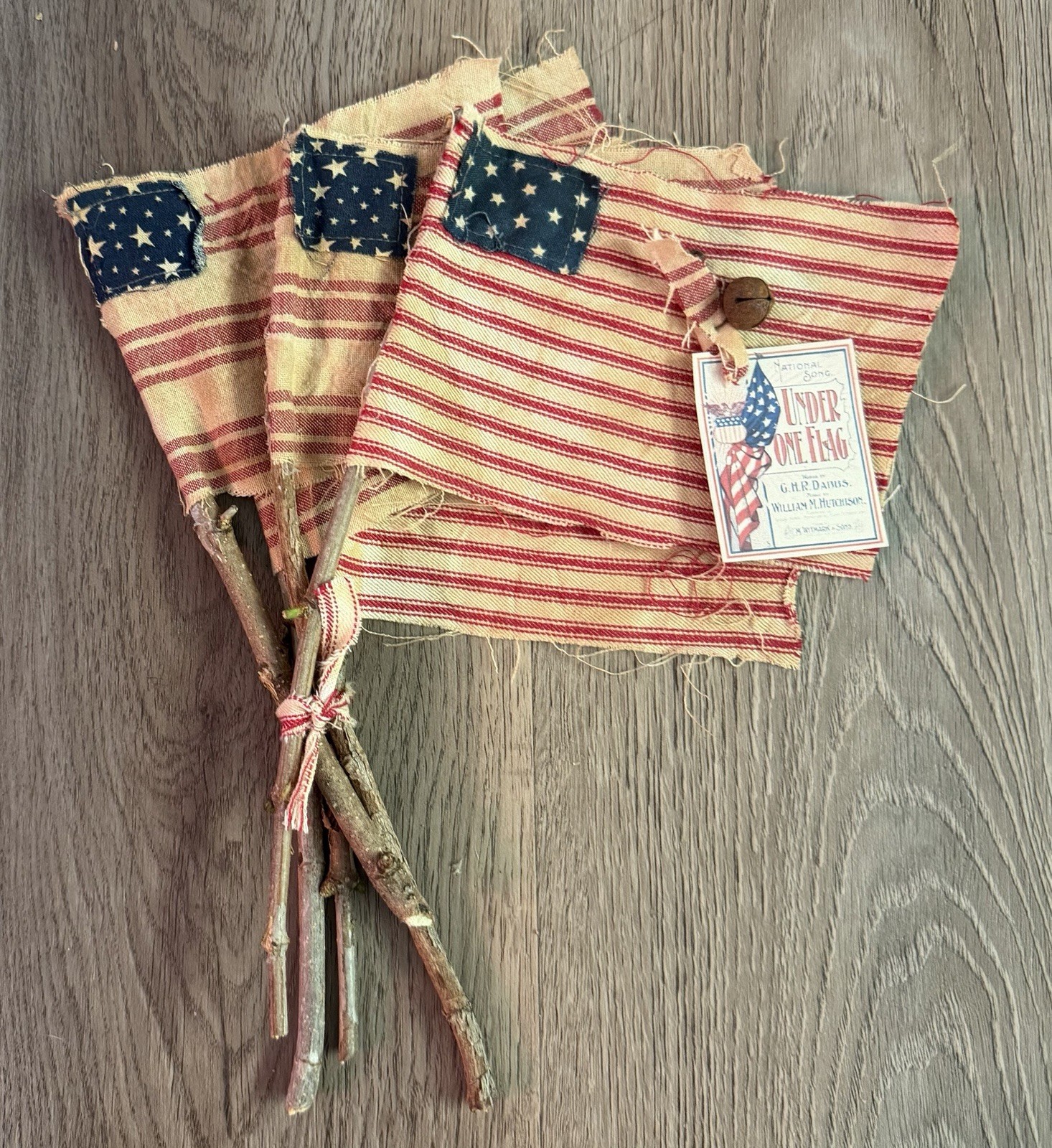 5 Rustic Grubby Primitive Style American Flags Small Decor Handmade Staind USA