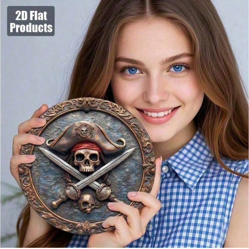 Vintage Metal Skull Sign 8×8 Inch Pirate Wall Decor For Home Bar Man Cave Art
