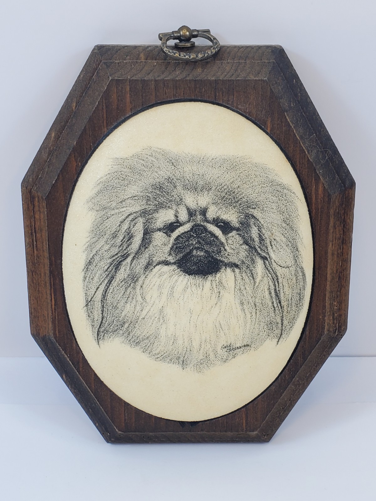 Earl Sherwan Signed Dog Beaded Glass Wall Plaque Art Handmade Hanging Vintage