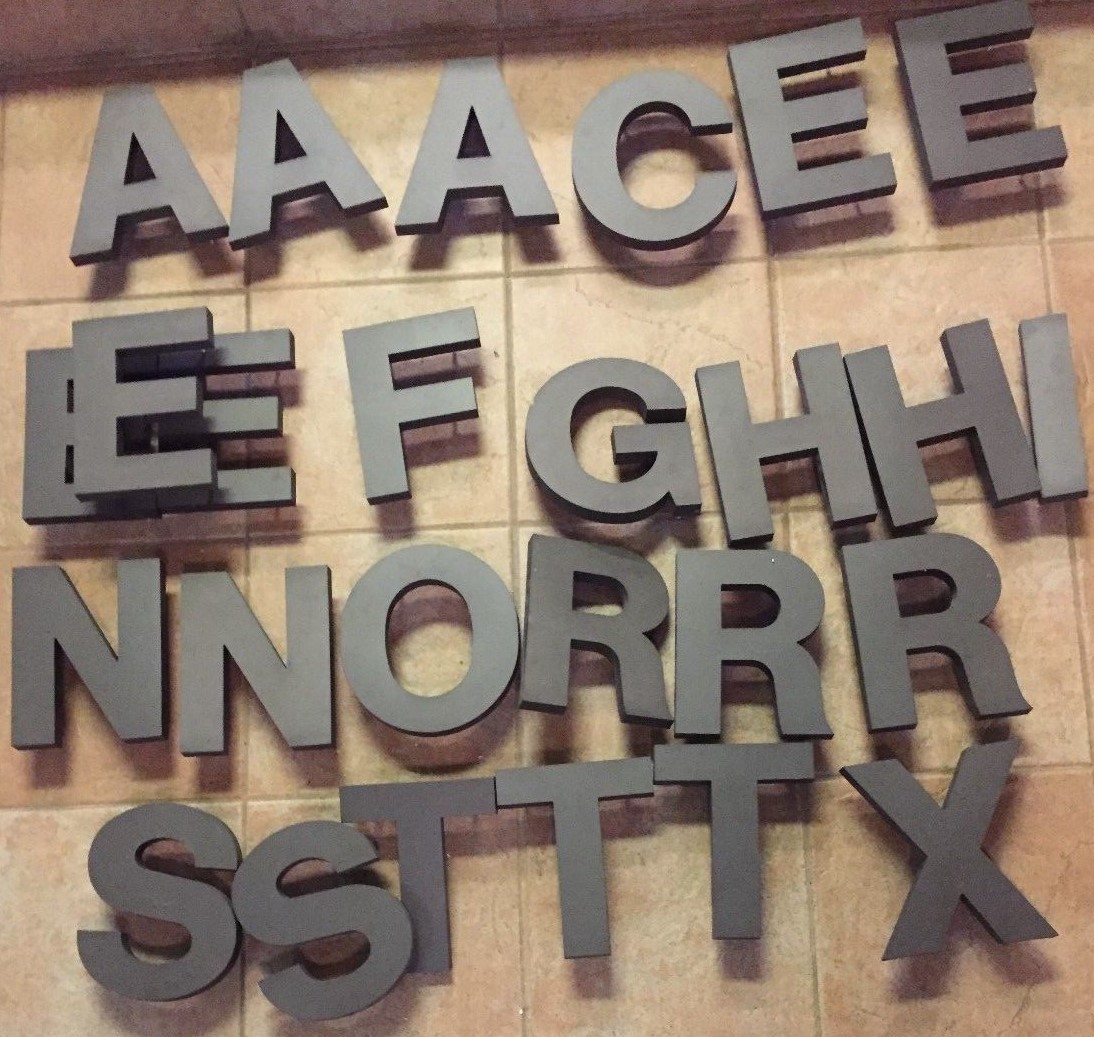 LETTERS,PLASTIC, 8 X 6 INCH,STUDDED,INDUSTRIAL,DECOR,A,C,E,F,G,H,I,N,O,R,S,T,X
