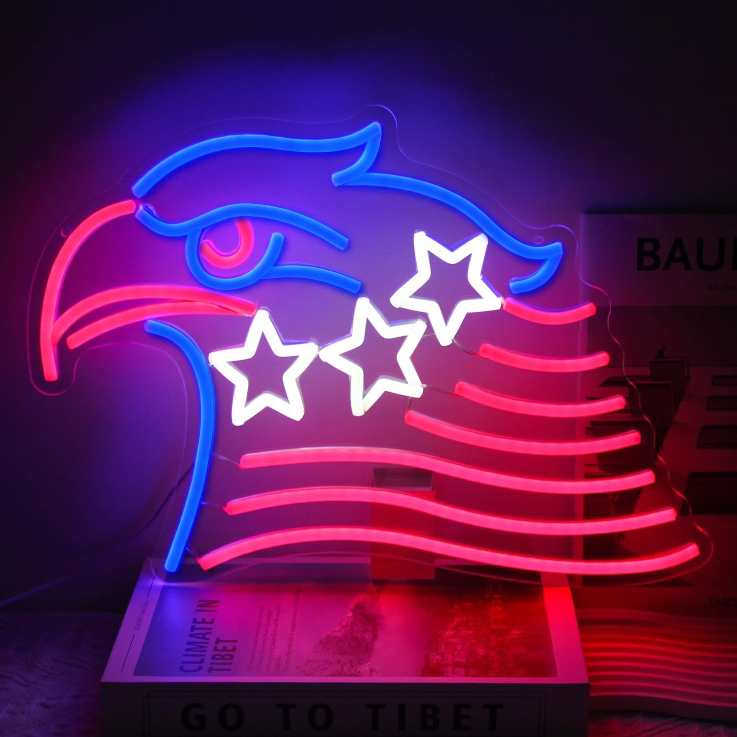 Patriotic Eagle Neon Sign – USA Flag LED Wall Decor for 4th of July, Memorial Da