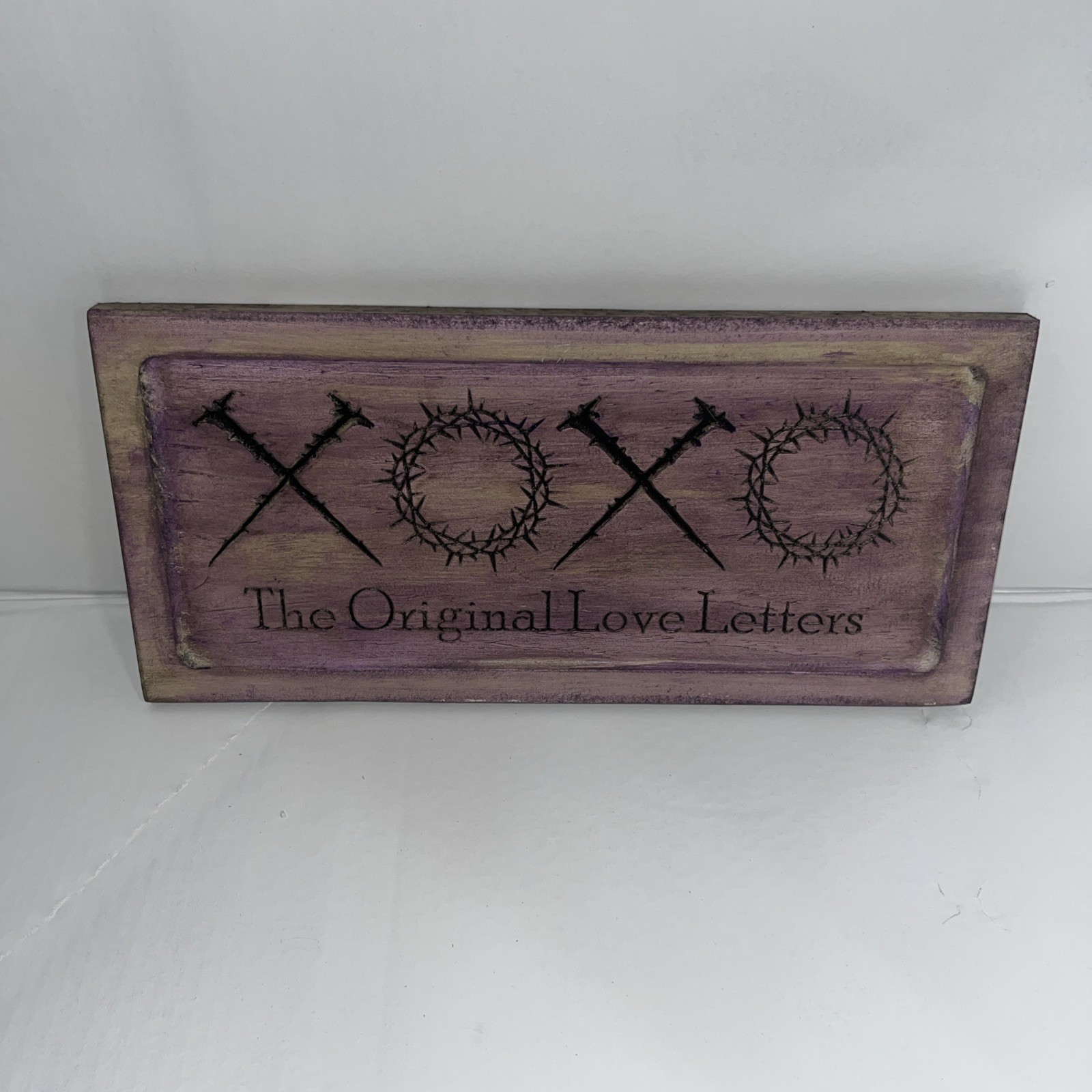 Decorative Wood Wall Plaque Love Theme Quotes Distressed Purple Glaze Finish