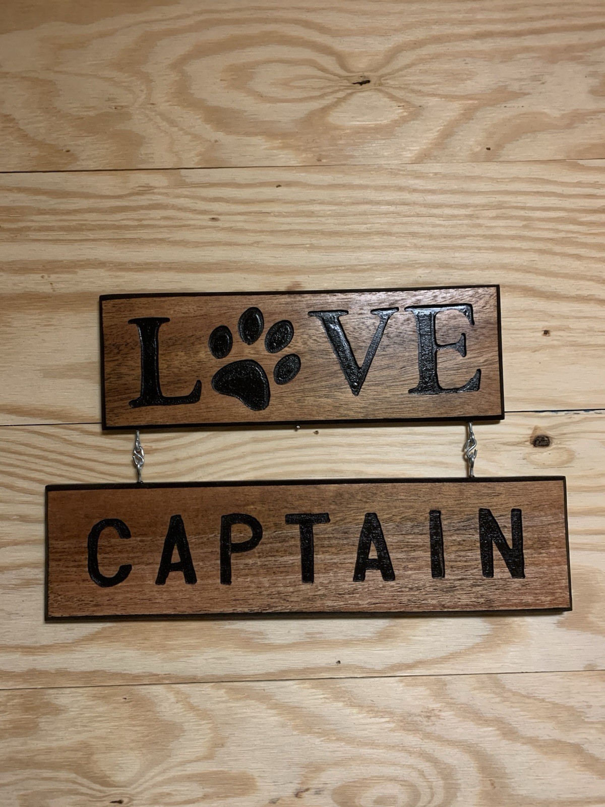 Personalized Dog Paw Love Sign, Exotic Mahogany Rustic Pet Decor, handmade
