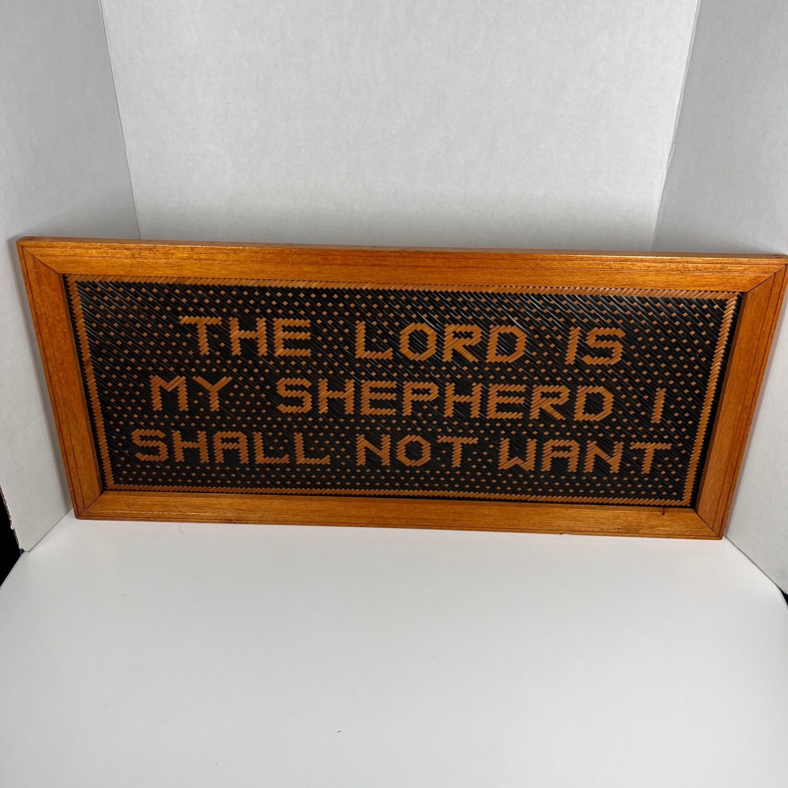 Vintage Woven Bamboo Psalm 23 The Lord Is My Shepherd Religious Wall Art Sign