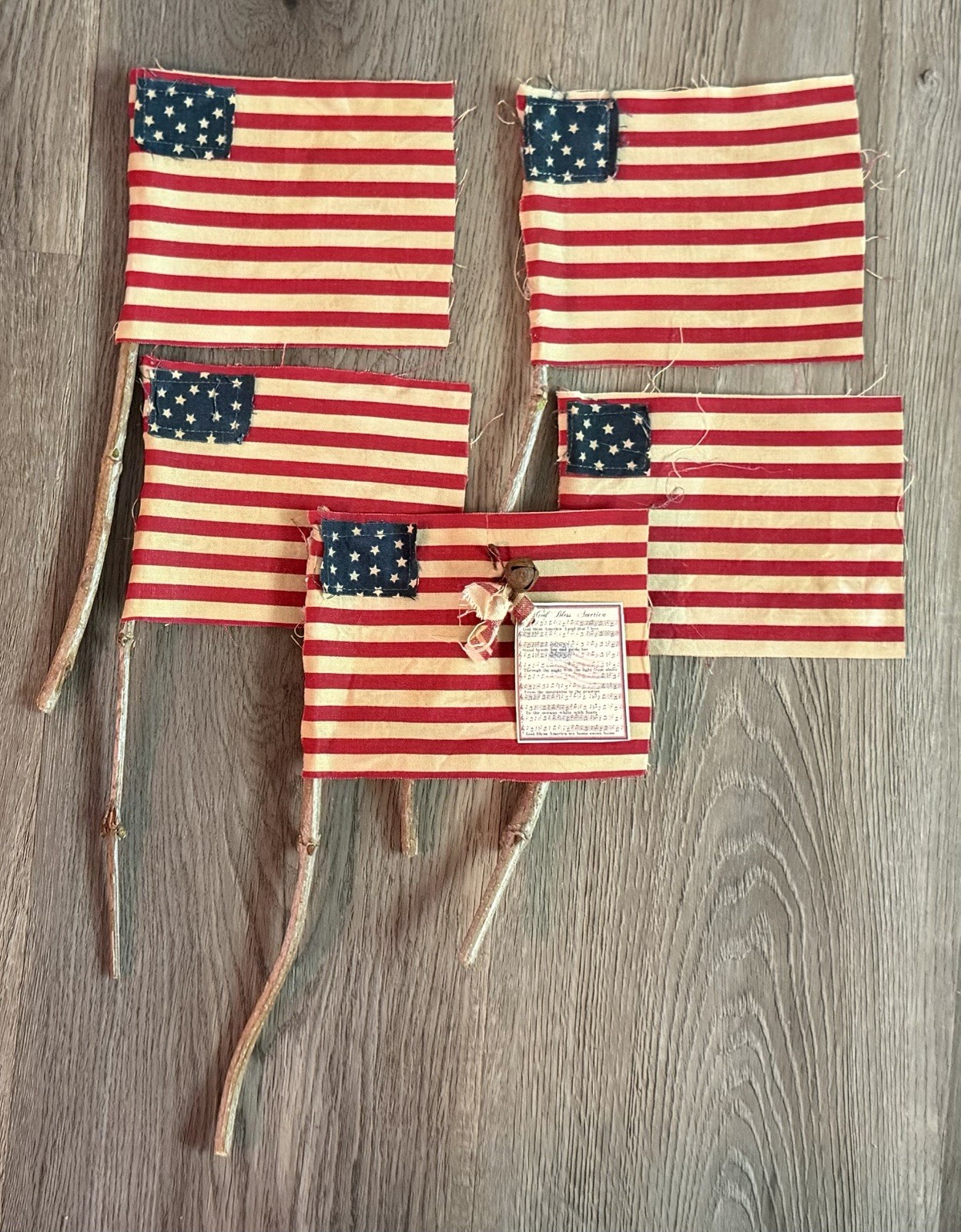 5 Rustic Grubby Primitive Style American Flags Small Decor Handmade Staind USA