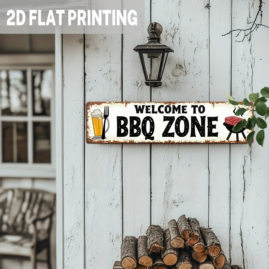 BBQ ZONE Sign Retro Metal Tin Signs Outdoor Grill Area Plaque Wall Art Home Bub