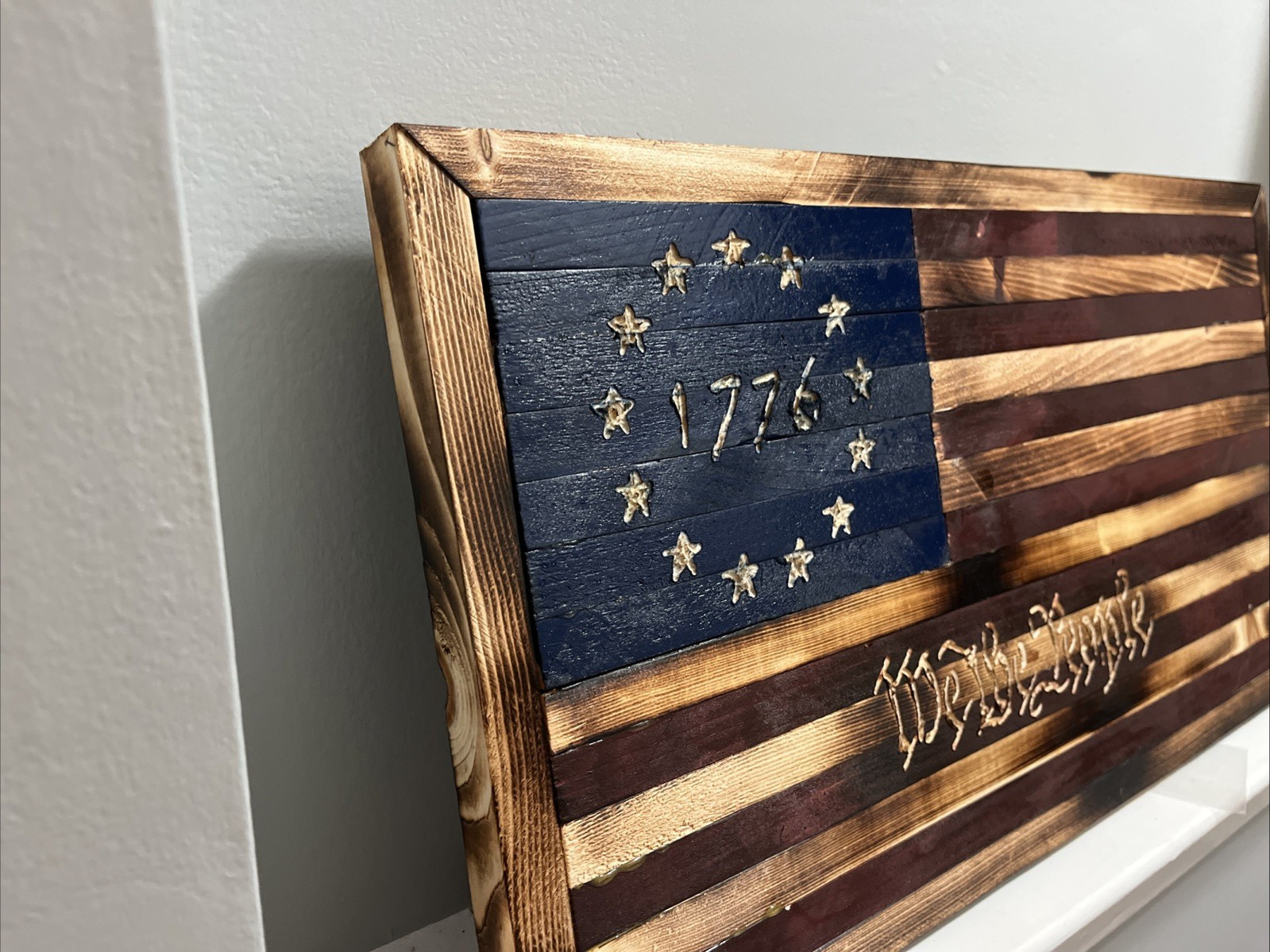 Handmade 1776 We The People Wooden American Flag Rustic Wall Decor USA