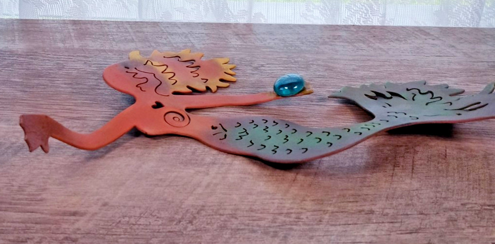 NCE Coastal Die Cut Metal Rustic Mermaid Holding Orb Wall Art 10.5″ X 8.25″