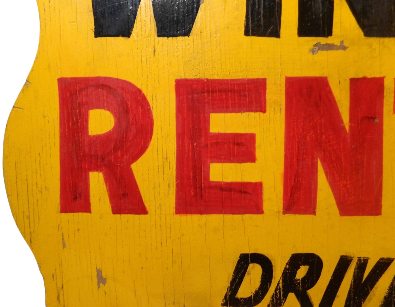 WINTER RENTALS DRIVE IN EARLY-MID 20TH C VINT HAND PAINTED JIG-CUT EDGE WDN SIGN