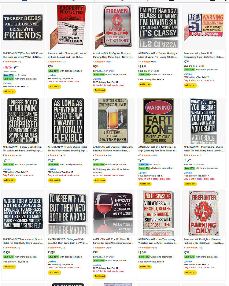 Bulk Funny Bar Novelty Metal Tin Signs – Random Assortment (8″ x 12″) Garage Man