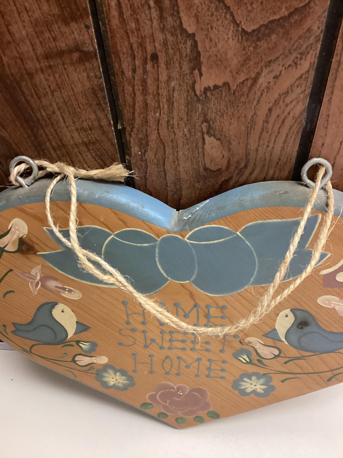 Vintage English Rose JDI Heart Wall Plaque Home Sweet Home Floral Medium Brown