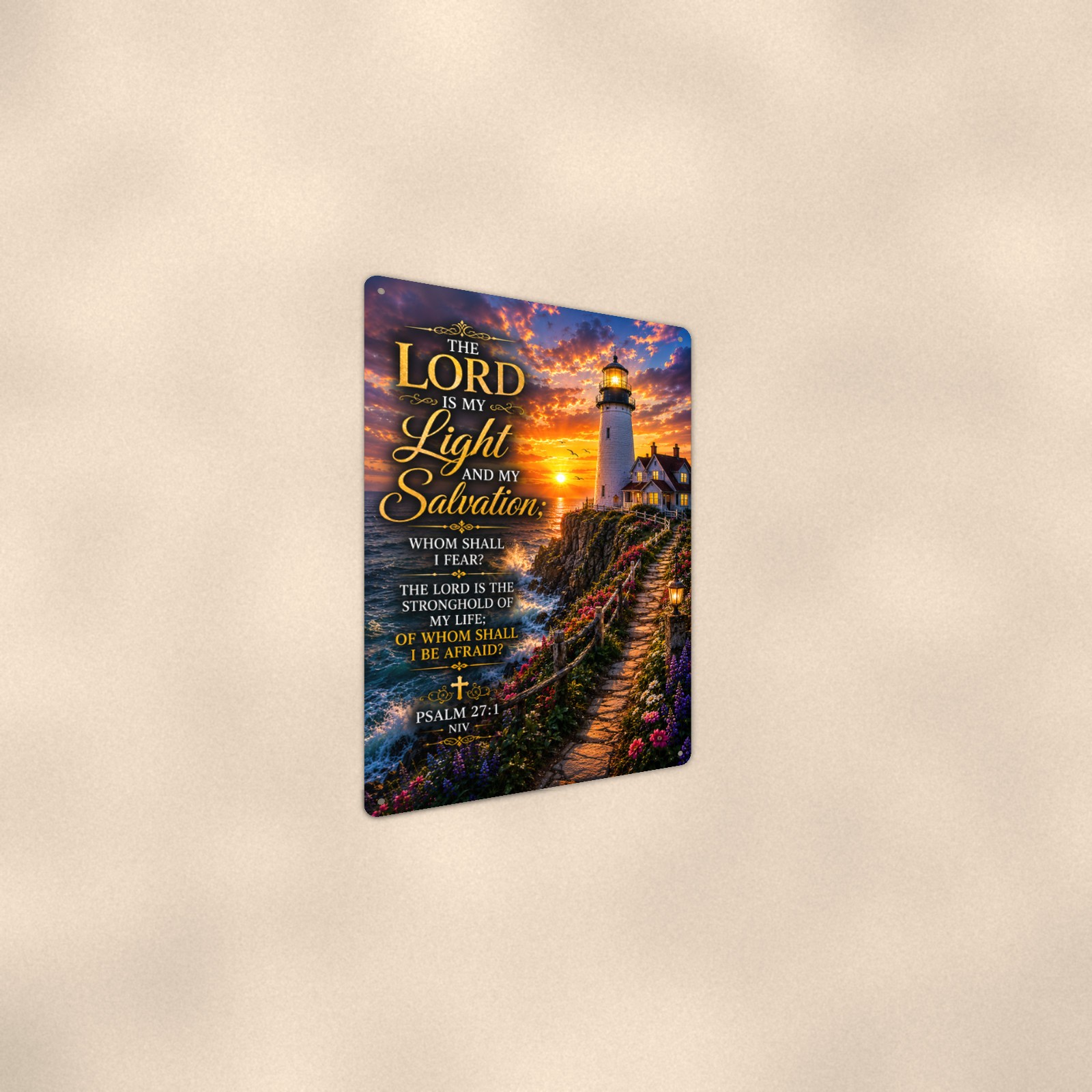 The Lord Is My Light Lighthouse Metal Wall Art 8×12, Religious Home Decor