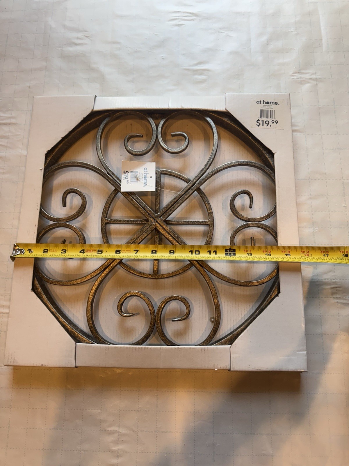 at home Traditional Metal Scrollwork Wall Plaque, Black/Gold Distressed 15″