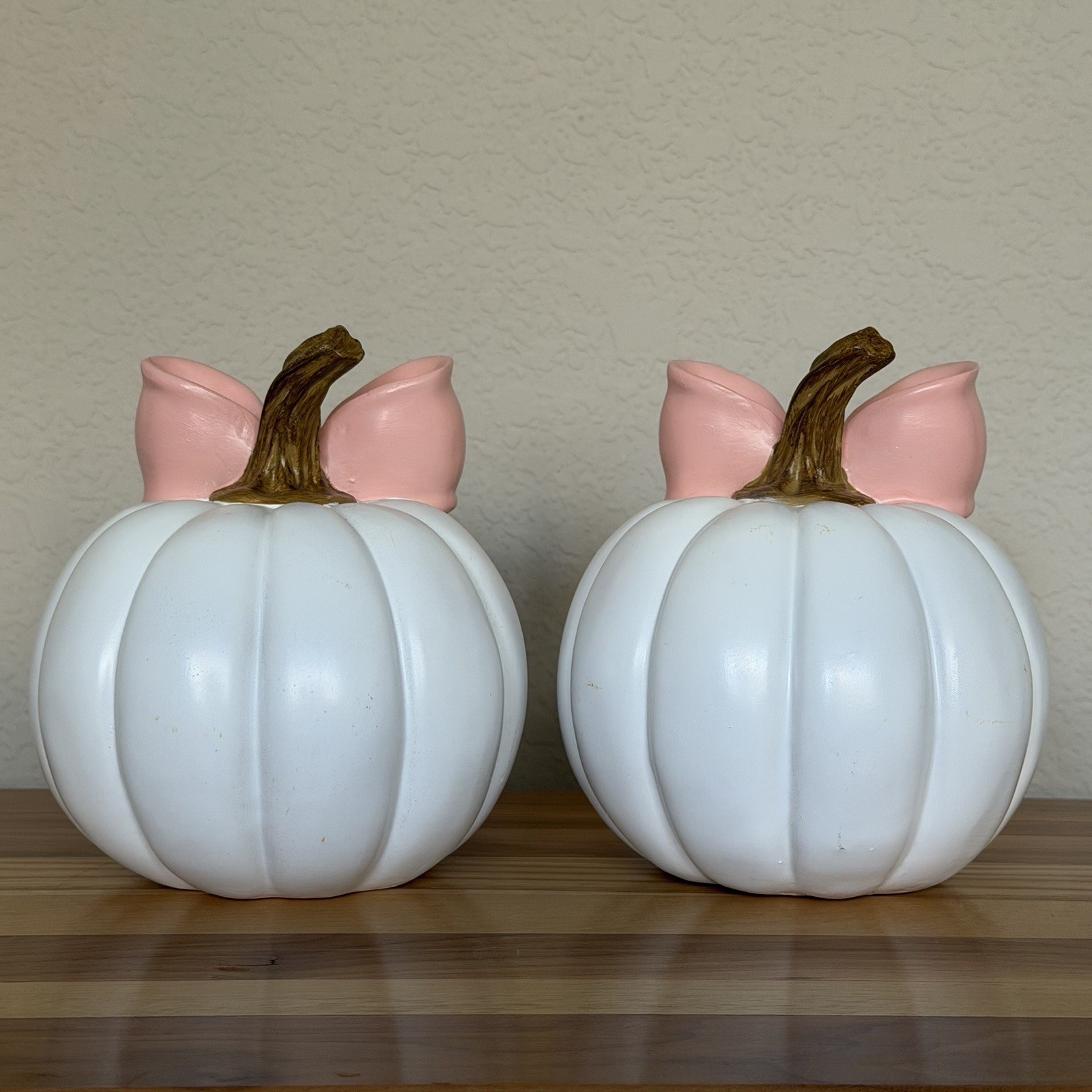 2026 Hobby Lobby Fall Halloween White Decor Pink Bow Mini Pumpkins Set Of 2