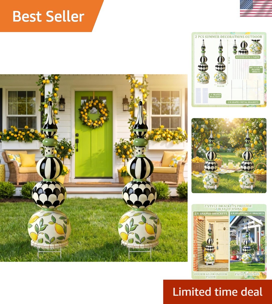 Multicolor 2 Pack Lemon Topiary Decorations – 39″ for Parties & Porches