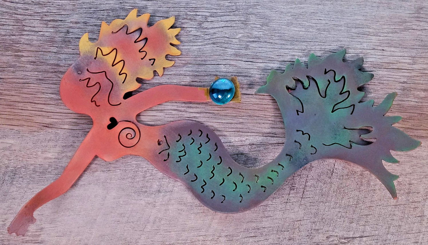 NCE Coastal Die Cut Metal Rustic Mermaid Holding Orb Wall Art 10.5″ X 8.25″