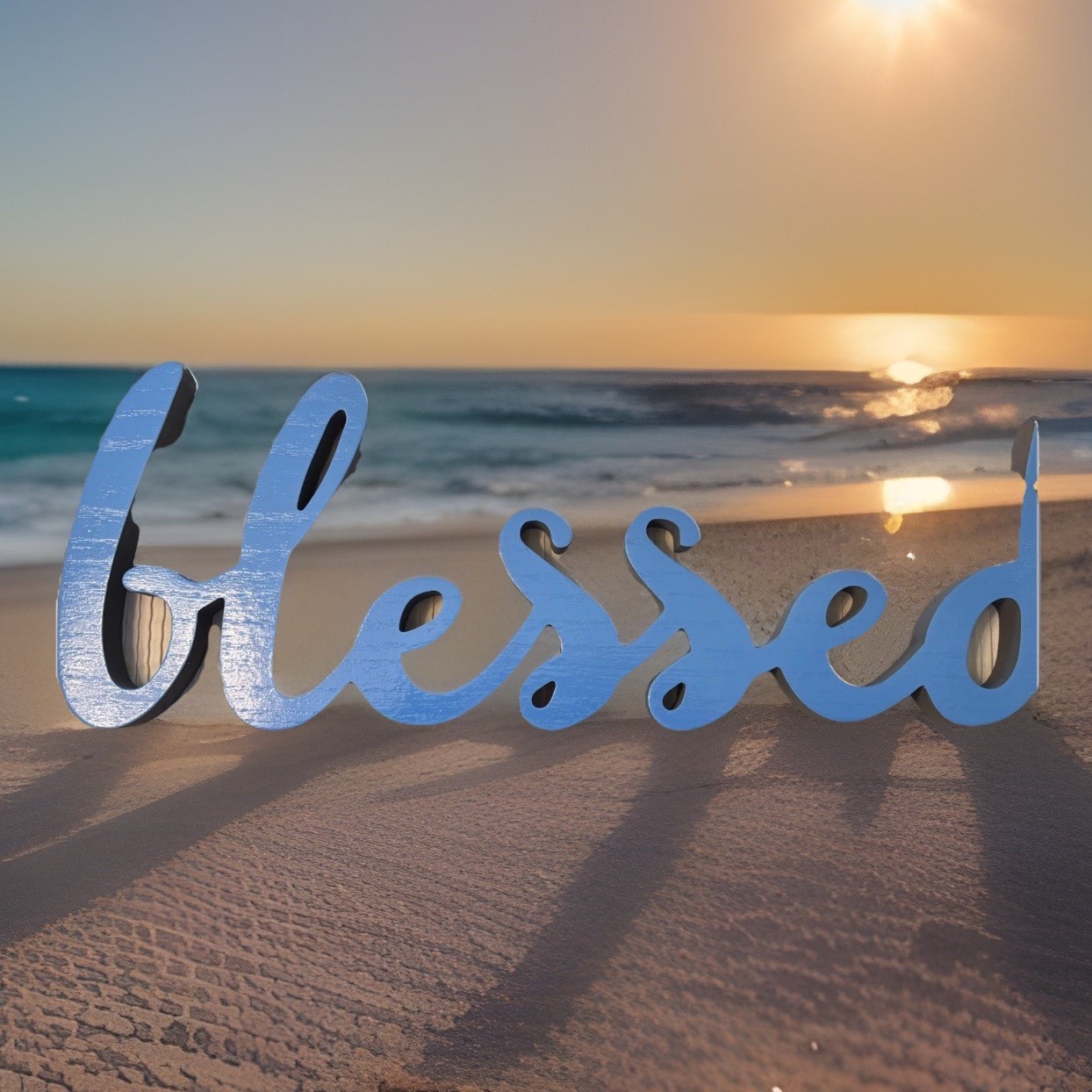 Beachy Wall Decor Blessed Aqua Blue Coasta Beach House Vibe