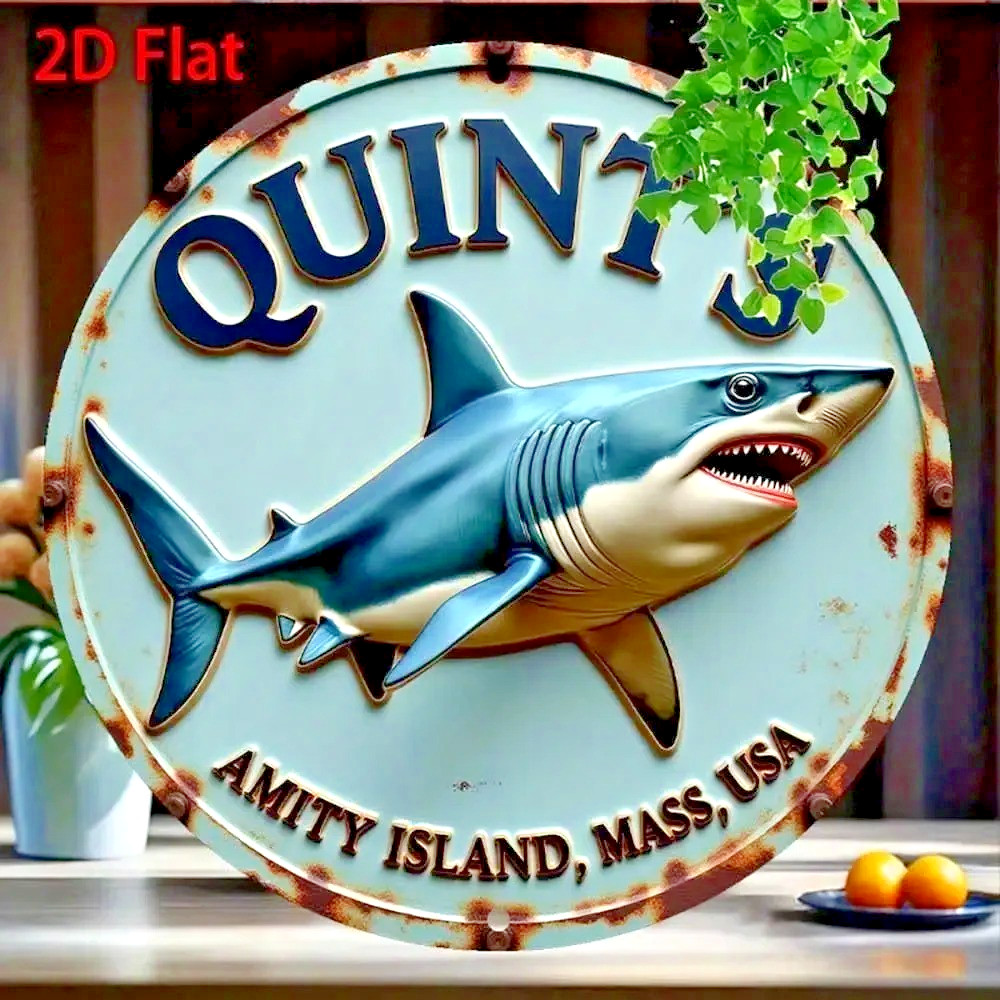 New Jaws Movie Amity Island Shark Metal Sign Vintage Retro Sign Wall Decor 8x8in