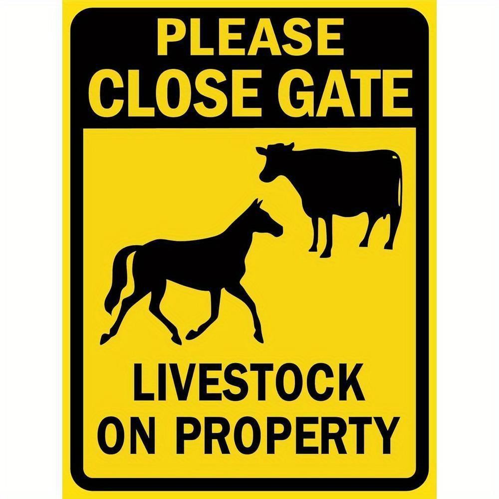 Metal Sign 12×8 Inches Warning Close Livestock Gate