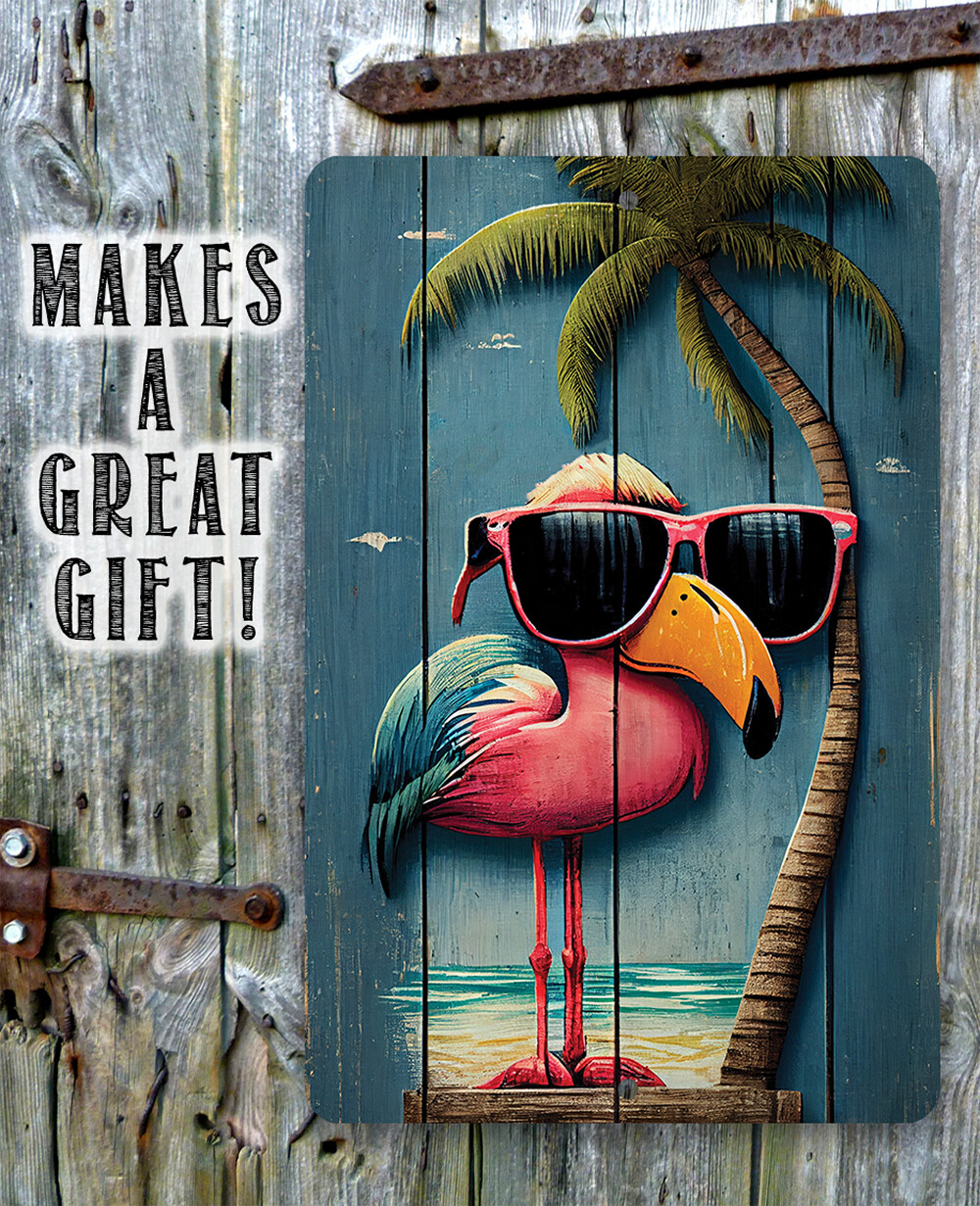 Metal Sign – Life’s a Beach Flamingo – Summer House Indoor or Outdoor Decor