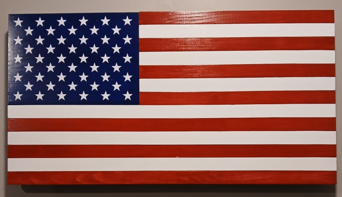 RUSTIC WOODEN AMERICAN FLAG HANDCRAFTED RED WHITE BLUE 50 STAR 24 X 13 IN STOCK