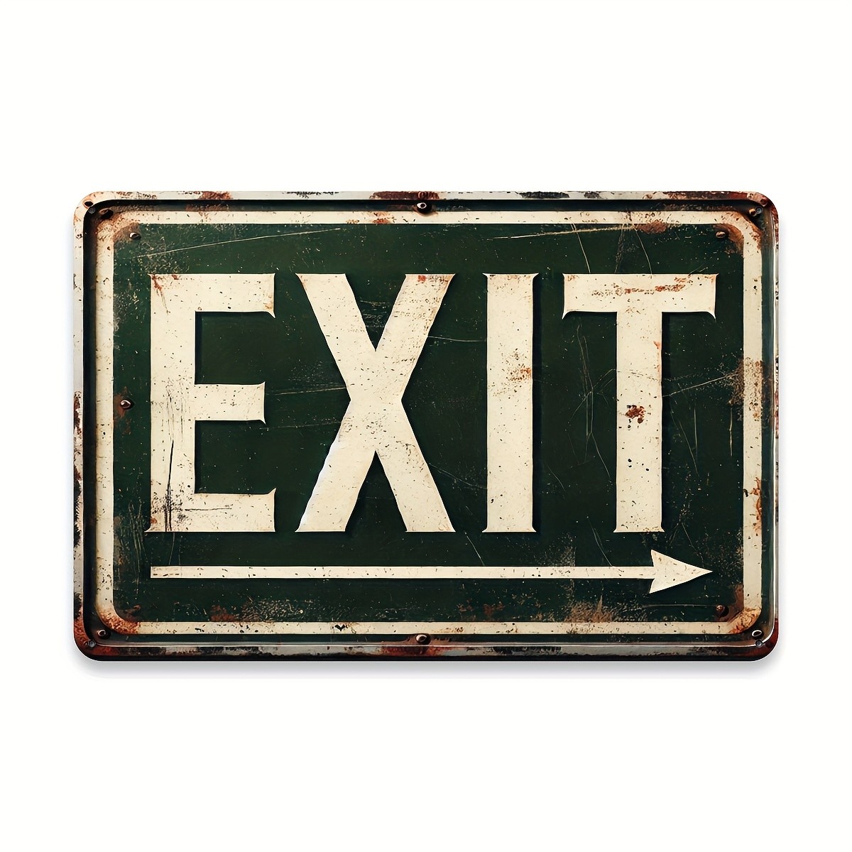Vintage Metal Sign “Exit”, Distressed Green Paint with White Arrow, Wall Decor