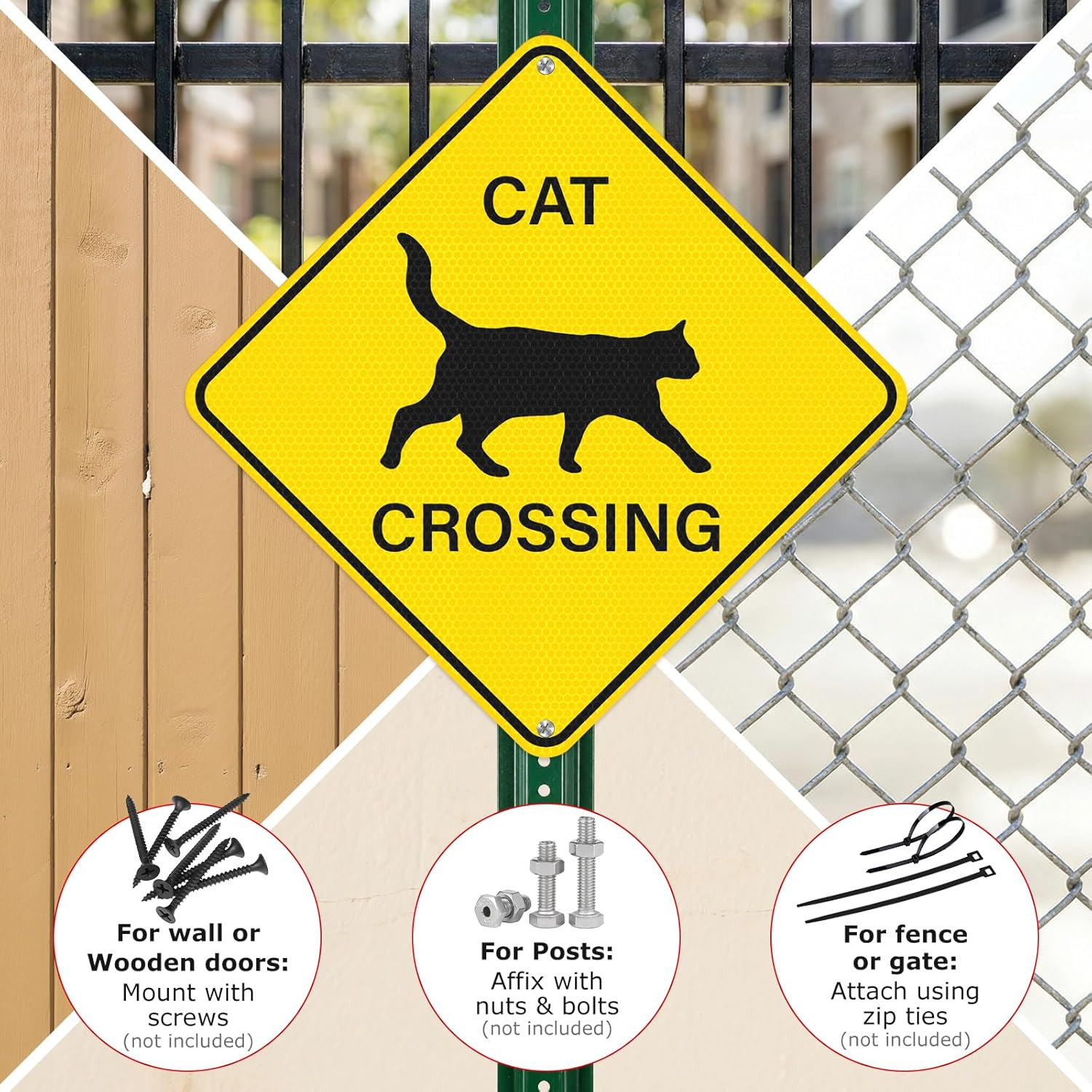 2 Pack Cat Crossing Sign 12″ x 12″ Engineer Grade Reflective Aluminum Sign Pets