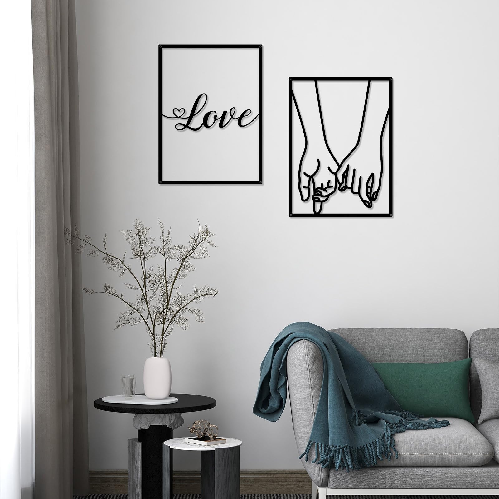 3 PCS Love Hands Minimalist Black Metal Wall Art Abstract Heart Couple Decor