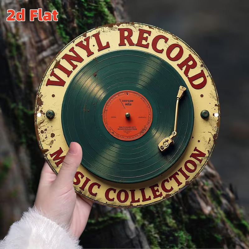 Flat Vintage Vinyl Record Wall Decoration Retro LP 2D metal Music Lovers Sign