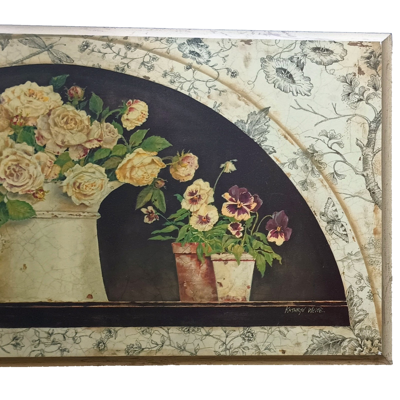 Vintage Cottage Core Floral Toile Wooden Plaque Kathryn White