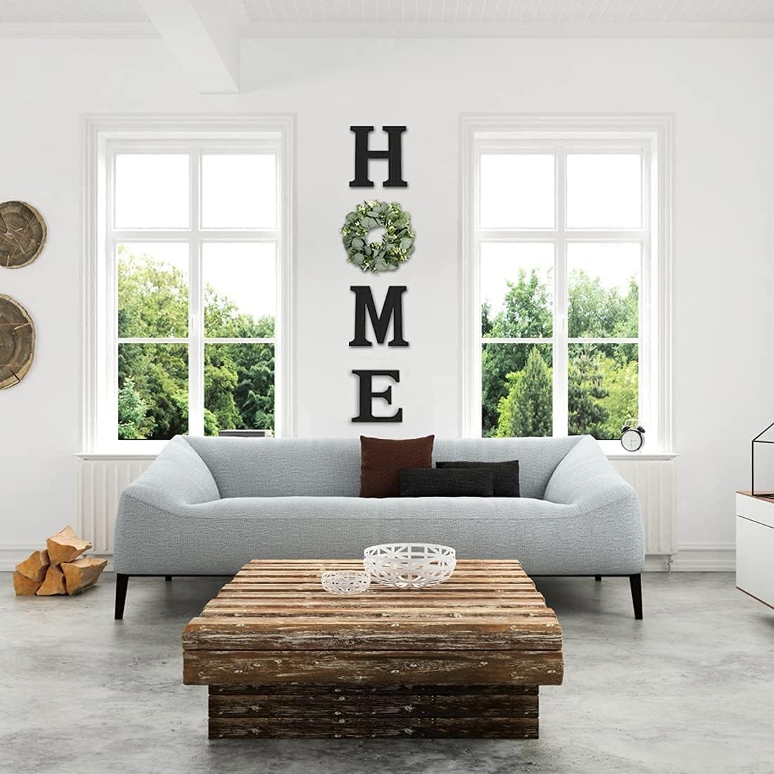 4 Pcs Rustic Wood Home Sign with Eucalyptus Wreath Wall Decor for Farmhouse Room