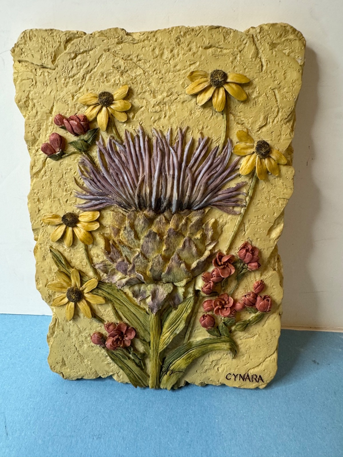 Cynara Stone Floral Wall Plaque Decorative Rectangular Vertical Mounted