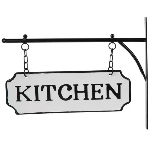 Black White Farmhouse DOUBLE SIDE Enamel Metal KITCHEN SIGN Wall Hanging Bracket
