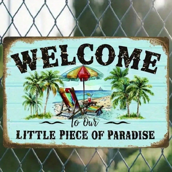 Retro Tin Sign Weatherproof Patio & Beach House Decor Coastal Wall Art